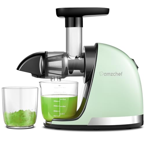 AMZCHEF Entsafter Gemüse und Obst - Entsafter Slow Juicer mit Rückwärts-Kau-Funktion - Zartes Zerkleinern ohne Filtern - Elektrisch mit Bürste und 2 T