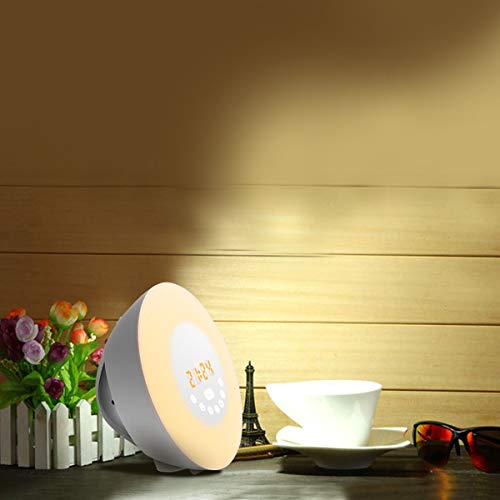 Sunrise Alarm Clock, Wake Up Light with 6 Nature Sounds, FM Radio, Color Light, Bedside Sunrise Simulator (New-White) - Thumbnail 5