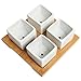 4 Piece Modern White Mini Square Cube Ceramic Succulent Planters / Flower Pots w/ Bamboo Tray - 2x2 Inch