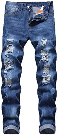 Men's Ripped Holes Jeans Comfort Skinny Distressed Destroyed Slim Fit Denim Pants Fashion Casual Stretch Biker Jeans