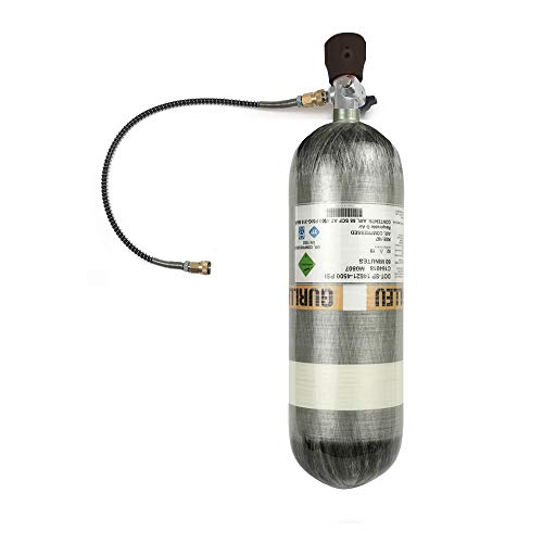 IORMAN Paintball CO2 Tank Compressed Air DIN Valve Gauge & Fill Station, 300bar/4500psi High Pressure, 7/8-14 UNF Male Thread, with 24" Charging Hose for PCP Game