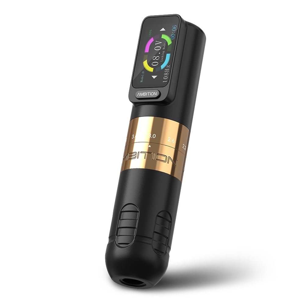 Ambition Seher Rotary Tattoo Gun Wireless Tattoo Machine with 6 Strokes Length 2.2mm-4.2mm Coreless Motor with 2400mAh Battery for Professional Artist