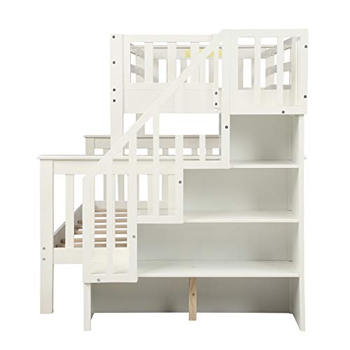 Merax TwinOverFull Bunk Bed with Storage, Stairway & Guard Rail for