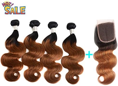 Sakula brazilian virgin remy ombre body wave human hair bundles with closure with unprocessed 100% human hair extensions 14 14 14 14+12 inches