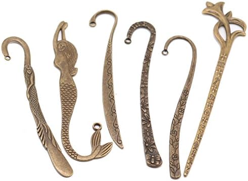 MAISHO 6 pcs Mixed Antique Tibetan Carved Hook Bookmarks
