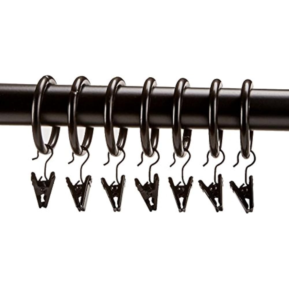 AmazonBasics Curtain Rod Clip Rings For 1" Rod, Set Of 7, Espresso Dark