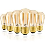 Hizashi 2 Watt S14 Amber Replacement Glass Bulbs 2200K Dimmable E26 LED Light Bulbs for Outdoor Patio String Lights - 11W-25W Incandescent Edison Bulbs Replacement, UL Listed - 6 Pack