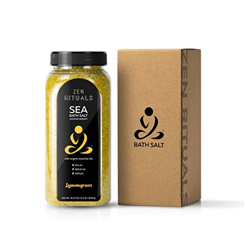 Zen Rituals Pure Mineral Sea Bath Salt for Relaxation with Organic Essential Oil Lemongrass Aromatherapy