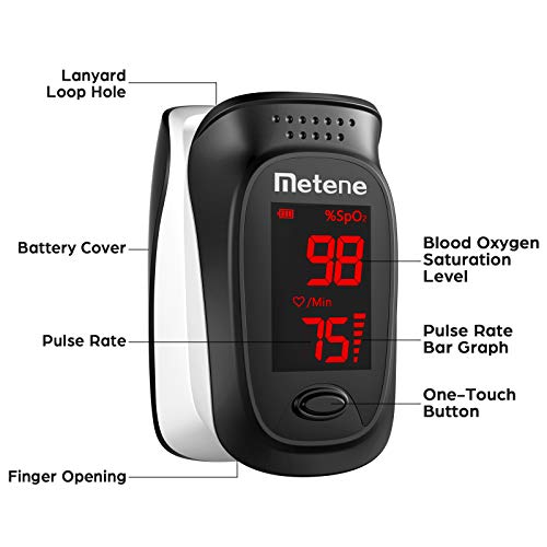 Metene Fingertip Pulse Oximeter, Blood Oxygen Saturation Monitor with Alarming Beep, Portable