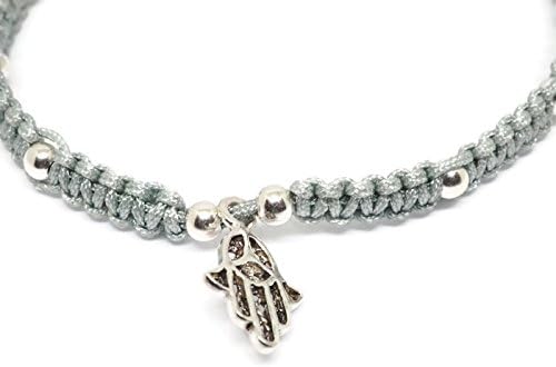 Hamsa charm in Grey cotton cord bracelet