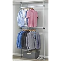 ALLZONE Adjustable Closet Rod Double Rail,Freestanding Clothing Garment Rack Organizer System, NEVERRUST,No Drilling, No Tools, Adjustable Height Width, 94-117Inch Height