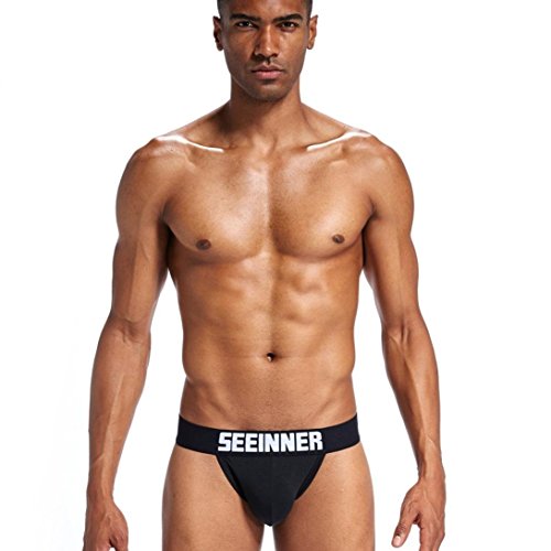 WUAI Men's Briefs Soft Active Elasticity Stretch Bulge Pouch Letter Printed Low-Rise Underwear Boxer Brief(Black,US Size S = Tag M)