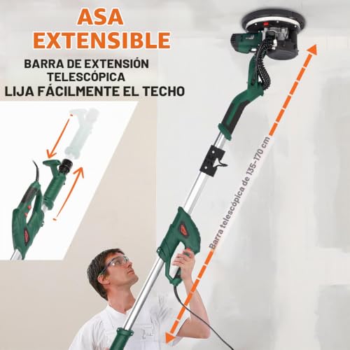 KUIMIT Wall Sander, 850W Electric Sander with 12 Sanding Discs, 6 Variable Speeds 800-1750 RPM, with Extendable Handle, LED Light, Long Dust Hose and Storage Bag