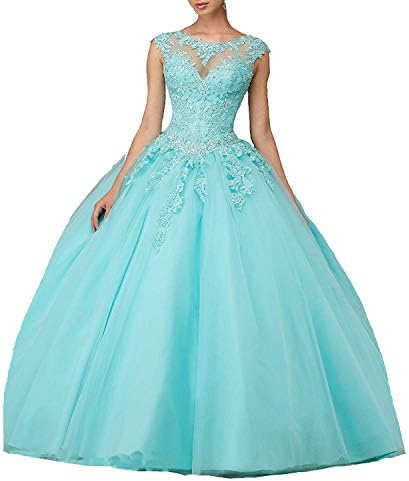 CharmingBridal High Neck Lace Prom Pageant Ball Gown Quinceanera Dresses