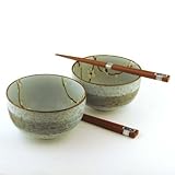 Japanese Spring Blossom Bowl And Chopsticks Set includes 2 Bowls and 2 Sets of Chopsticks