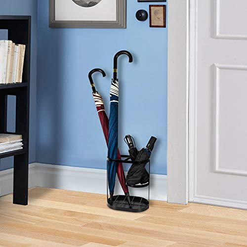 image for Sekera Black Metal Umbrella Stand Rack, Assembled Umbrella Storage Hol