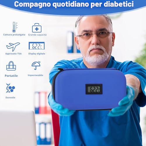 HIMDUZE TSA Approved Travel Insulin Cooler Bag Portable Diabetic Medication Cooler Bag with Temperature Display (Celsius), Refrigerated Medication Organizer with 2 Ice Packs