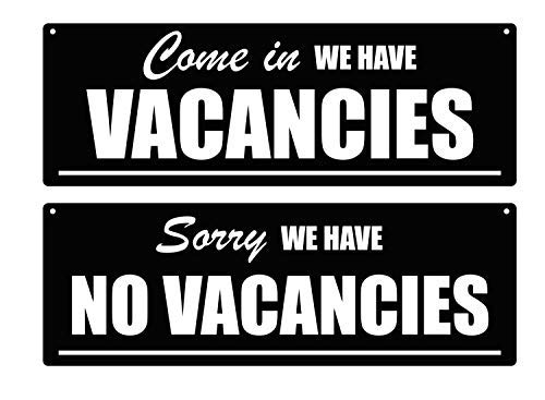 A4 Size Vacancies/No Vacancies, Hanging, Reversible, Sign - Stylish, Bold, Engraved, Black and White Sign Ideal for Hotels, B&B's, Guest Houses