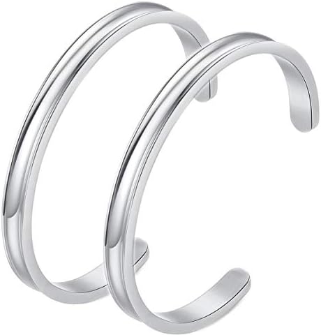 Hair Tie Bracelets - Stainless Steel Cuff Bangle Bracelet, High Polished Metallic Brushed Edges for Women Girls