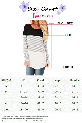 For G and PL Womens Cotton Color Block Casual Knits Shirts Long Sleeve Stripe Tunic Tops Black S - Thumbnail 6