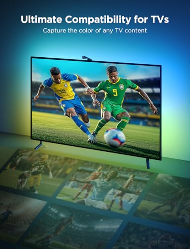 Govee TV Backlight 3 Lite with Fish-Eye Correction Function Sync to 55-65 Inch TVs, 3.6m RGBICW Wi-Fi TV LED Backlight with Camera, 4 Colours in 1 Lamp Bead, Voice and APP Control, Adapter