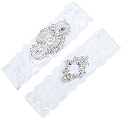 Prettybabyonline Prom Garter Bridal Wedding Garter Belt Set Lace Rhinestones Pearls (XXL/ 24-28 inches)