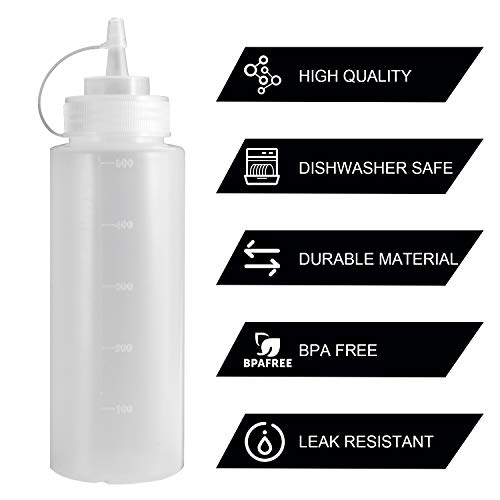 Condiment Squeeze Bottles, OAMCEG 12-Pack 16 oz Durable Plastic Squeeze Squirt Bottle with Discrete Measurements for Ketchup, BBQ, Sauces, Syrup, Condiments, Dressings, Arts and Crafts - BPA Free