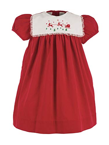 Baby Girls Red White Lace Trim Reindeer Short Sleeved Christmas Dress 18M - Thumbnail 2