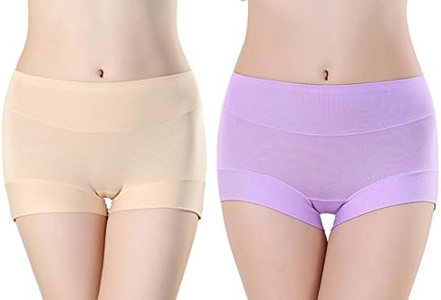 BecyWell Women 2 Pack Boyshorts Underwear Hipster Panties Stretch Safety Shorts L(Apricot&Light Purple)