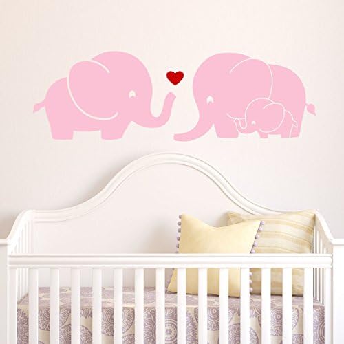 Decal the Walls Elephant Family Wall Decal with Red Heart, Soft Pink