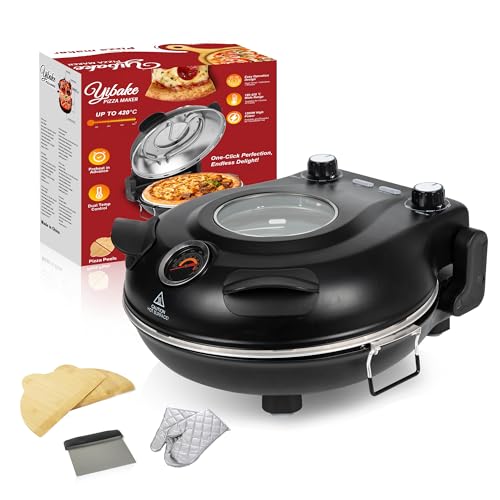 Yibake Pizzaofen Elektrisch, 1200W Pizzaofen In 4-Min-Pizza, 31Cm Feuerfeste Pizzastein, 420℃ Pizzabackofen, Inkl. Pizzaschaber &Amp; Pizzaschieber, Schwarz