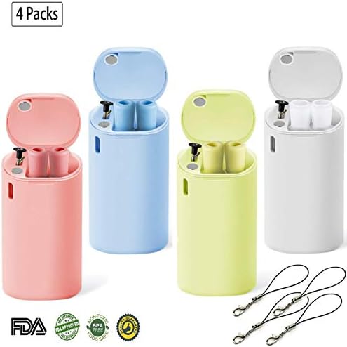 4 pack Collapsible Reusable Straws, Premium Stainless Folding Drinking Straws Keychain Portable Set - with Hard Case & Cleaning Brush (Pink/Blue/Green/White)