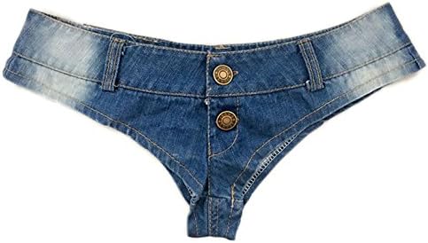Adrinfly Women's Low Rise Cut Off Mini Hot Pant Denim Thong Cheeky Jeans Shorts