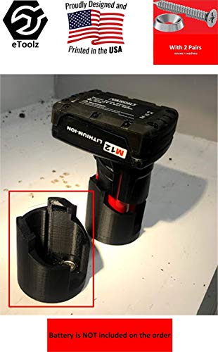 eToolz m12 battery holder, set of 5 heavy duty battery mounts engineered to fit Milwaukee M12 Li-Ion power tool batteries