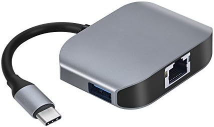 USB C Hub, Type C Hub Adapter with USB 3.0 port, RJ45 Gigabit Ethernet port for MacBook Pro/MacBook/Samsung ChromeBook and more, Aluminum Alloy, Grey