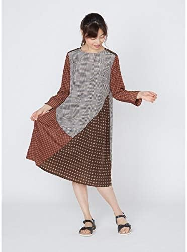 Amazon ゴールデンベア レディース Goldenbear パッチワークワンピース ブラウン M ワンピース チュニック 通販