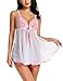 Avidlove Women Bridal Lingerie White Lace Babydoll Splicing Chemise V neck Sleepwear White L