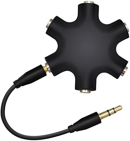 Jinks 6-Way 3.5mm Stereo Audio Headset Hub Splitter Up to 5 Headphones For iPhone 4 4S 5 5S 6 6Plus iPad iPod Touch Mp3 Mp4 Samsung HTC Blackberry LG Headphone Audio Splitter (black) …