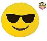 Q‘s 13x13 / 32cm Emoji Smiley Emoticon Yellow Round Cushion Pillow Stuffed Plush Soft Toy USA (Sunglasses)