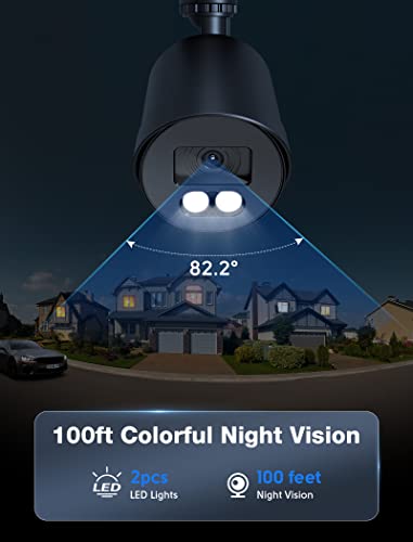 Wired Security Camera, EZFIX 1080P 100ft Full-Color Night Vision 2.0MP CCTV Camera (Hybrid 4-in-1 HD-CVI/TVI/AHD/960H Analog CVBS), 2PCS LED, 82.2° View Angle, Waterproof Surveillance Camera (Black)