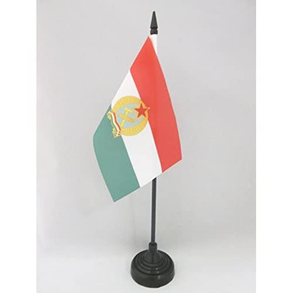 AZ FLAG - Hungarian People's Republic 1949-1956 Table Flag 4'' x 6'' - Socialist Hungary Office Mini Banner 100% Polyester 15 x 10 cm - Mini Desk Flag with 10'' Pole and Black Plastic Base