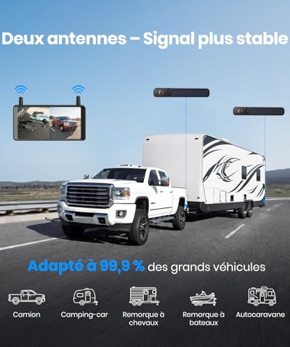 Caméra de recul solaire sans fil 7,2" avec enregistrement en boucle DVR : HD 1080p, installation rapide en 2 minutes, caméra de recul à écran partagé pour voiture