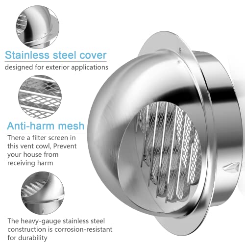 Hon&Guan 4'' Dryer Vent Cover, 304 Stainless Steel Soffit Vent with