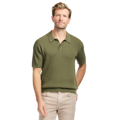 SAKS Fifth Avenue Men's Short Sleeve Vertical Texture Rib Knit Sweater Polo, Pr…