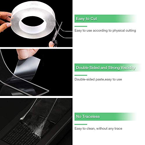 Nano Double Sided Tape, Multipurpose Magic Adhesive Tape Traceless Washable, Heavey Duty Strong Sticky Mounting Tape Gel Poster Tape for Paste Items Office & Household