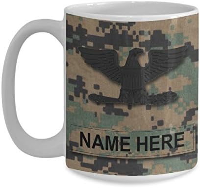 US Marine Corps Coffee Mug - Personalized Name &amp; Rank, Customized Gift for USMC (11 oz - Rank - O-6, Colonel, Col, White - Rank - O-6, Colonel, Col)
