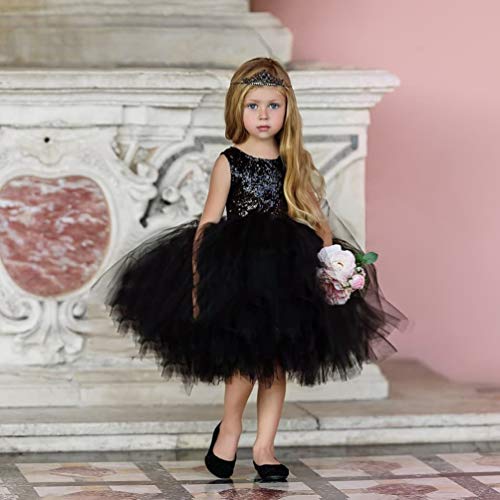 Toddler Girl Baby Lace Flower Sequin Tutu Dress Tulle Pageant Wedding Party Formal Girls Dresses Black 18-24M