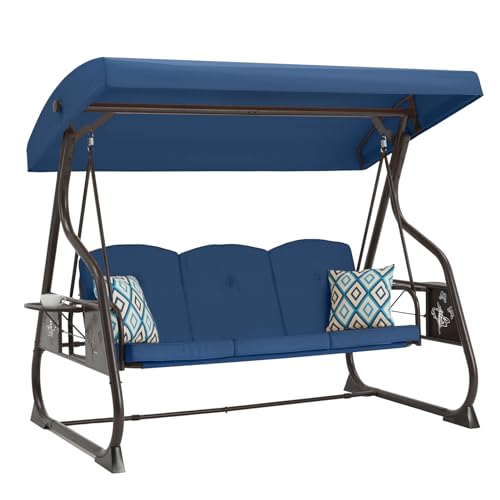 ZZW 3-Seat Patio Porch Swing 800LBS Outdoor Swing with Stand w/Canopy &