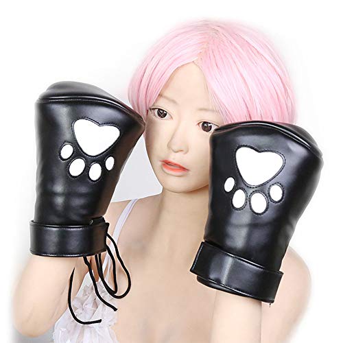 SM Bondage Mitts Boxing Gloves PU Leather Erotic Doggy Gloves Sex Toys Restraints Lockable Padded Adjustable Hand Cuffs for Female,Black