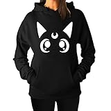Women's Luna Cat Sailor Moon Hoodies Sweatshirt Black cool